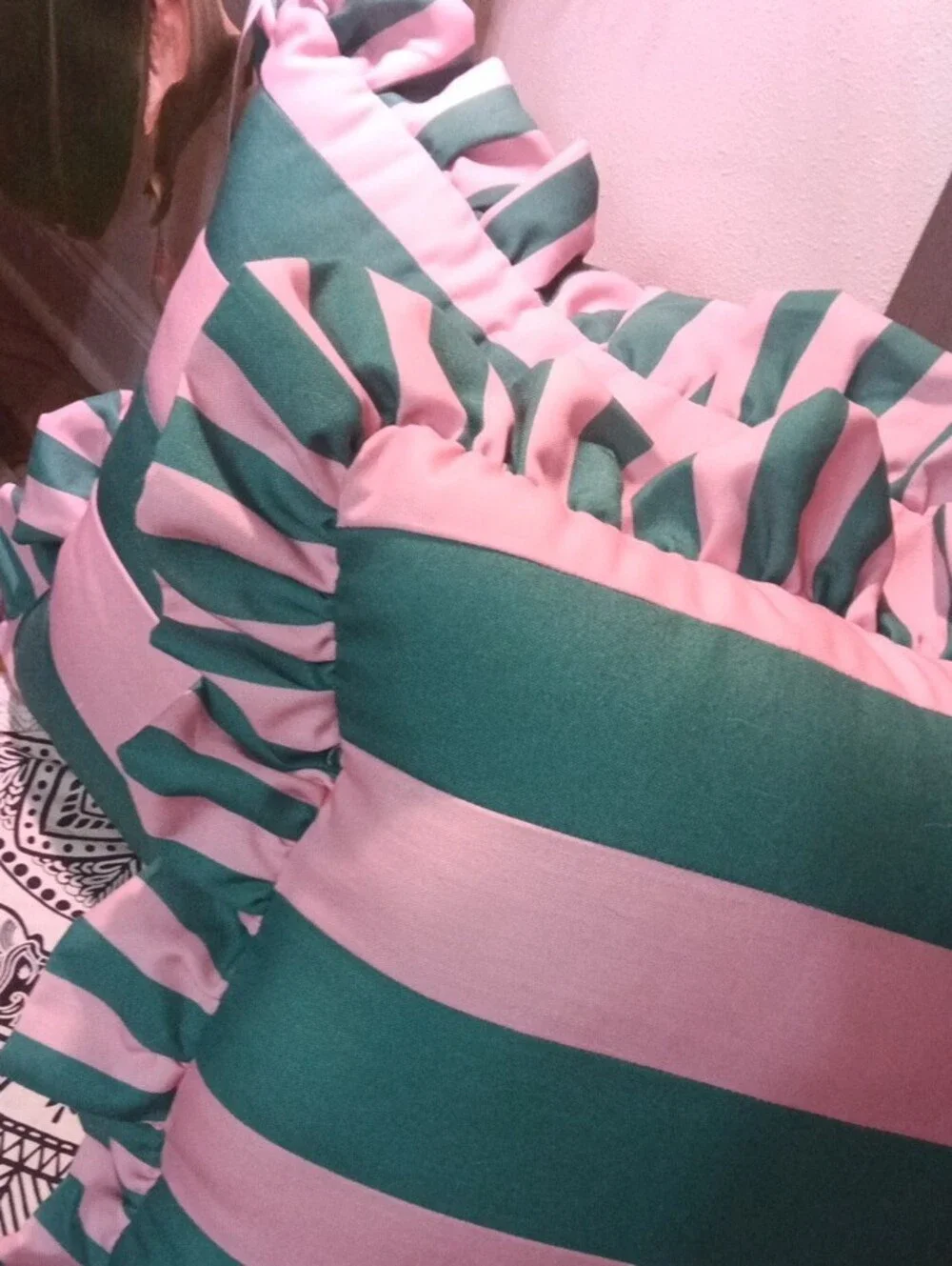 Striped Pink and Teal Decorative Throw Pillow by